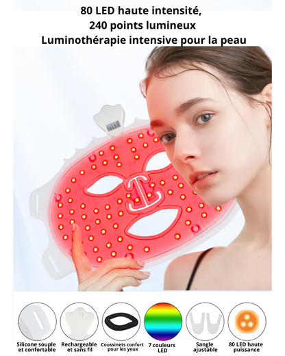 Masque LED photonique 7 couleurs, soin visage & cou rechargeable